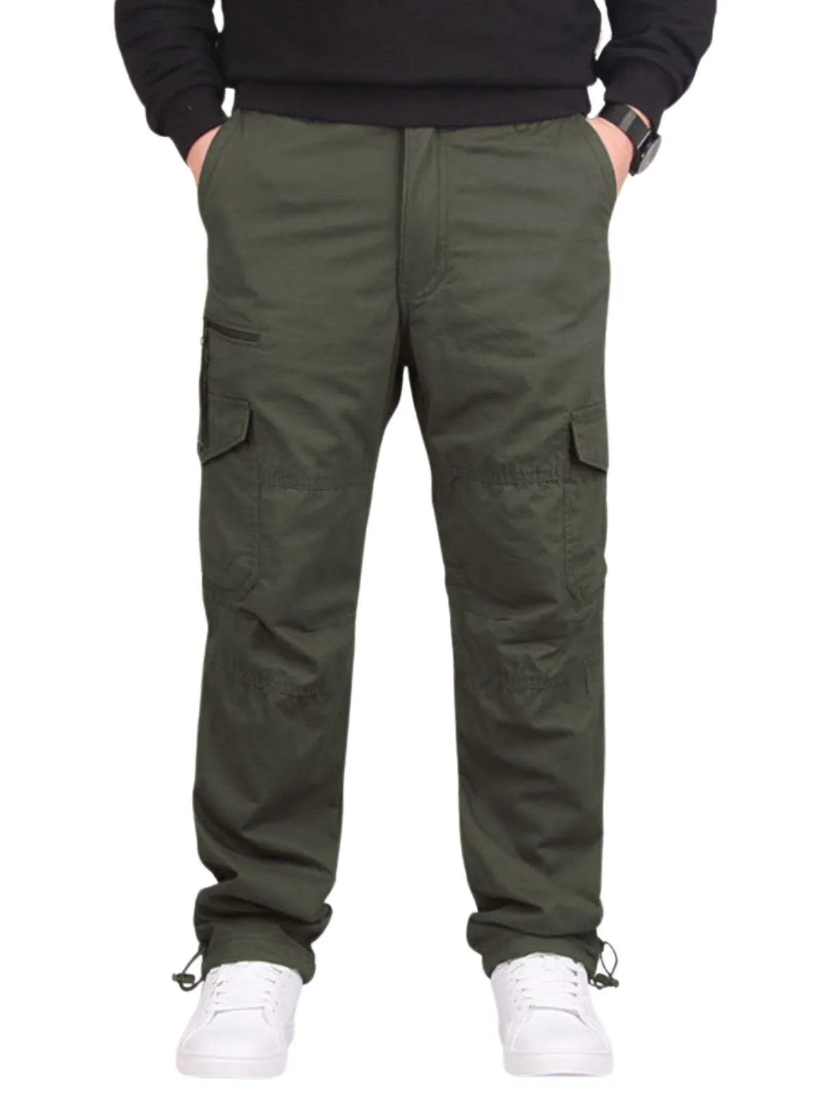 Men's Cargo Pants Long Elastic Waist Regular Fit Casual Plain Sports Outdoor with Pockets Fall&Winter Trousers, 2 of 4