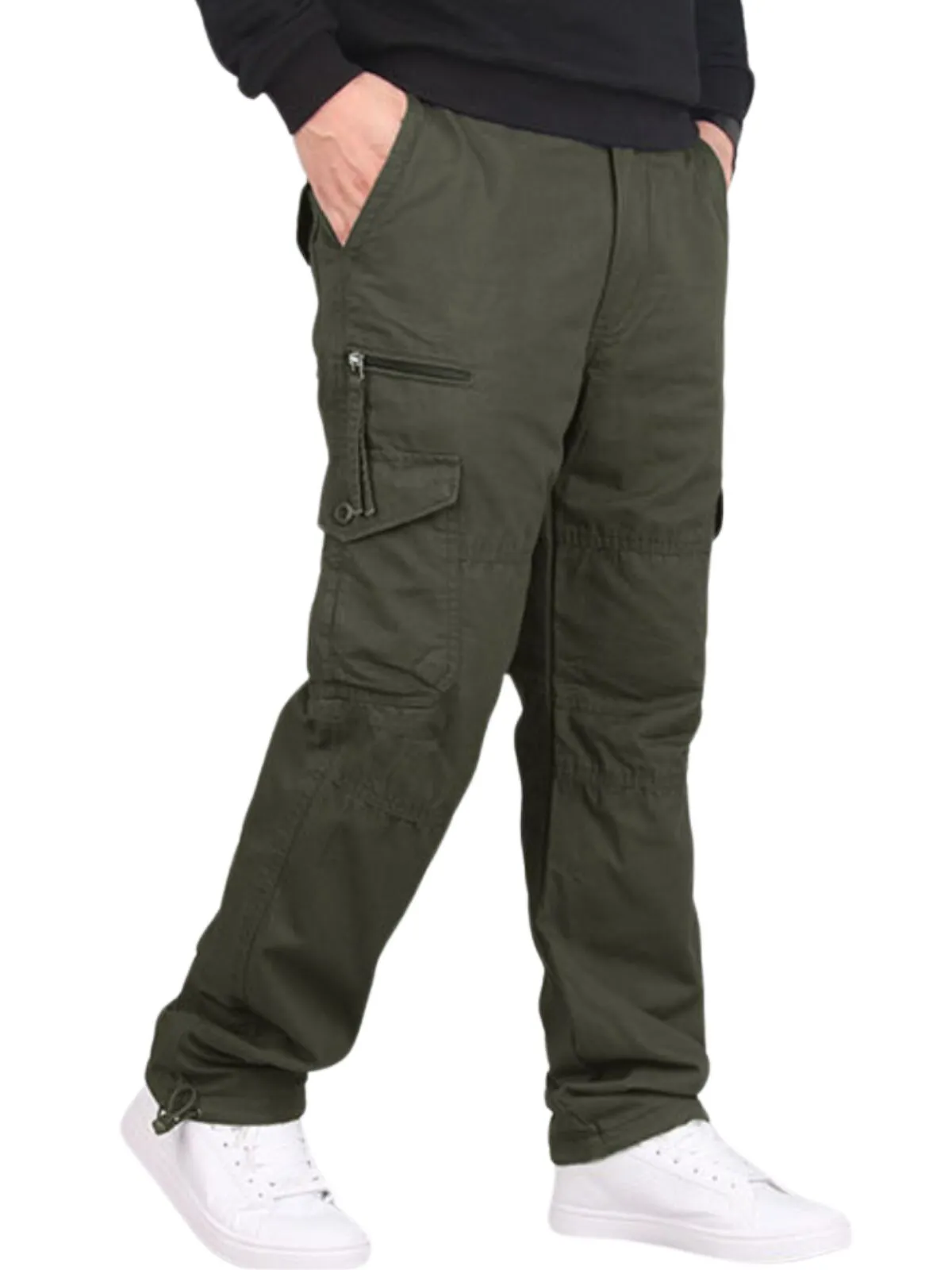 Men's Cargo Pants Long Elastic Waist Regular Fit Casual Plain Sports Outdoor with Pockets Fall&Winter Trousers, 3 of 4