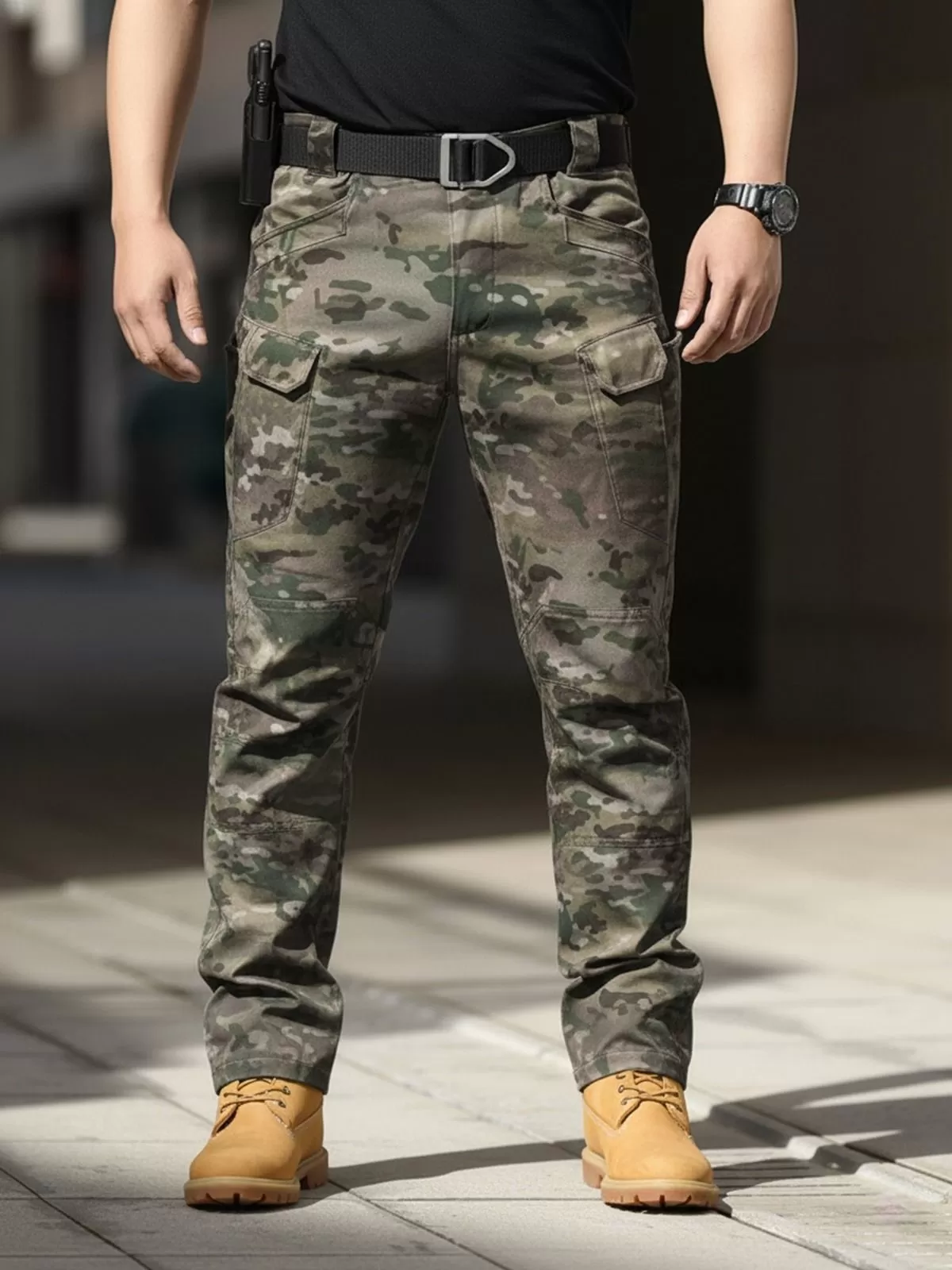 Men's Cargo Pants Elasticated Waist Drawstring Combat Baggy Loose Fit Camouflage Tactical Large Pockets Trousers Joggers, 1 of 4