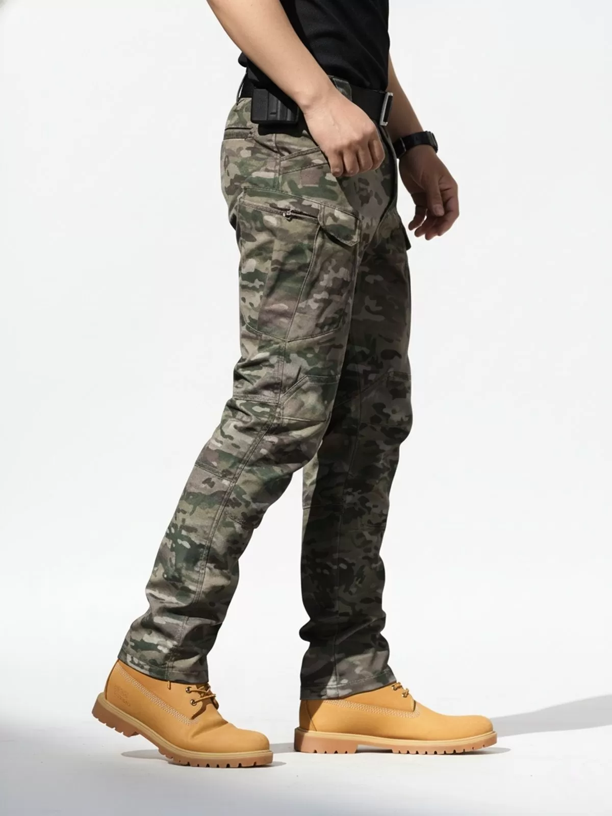 Men's Cargo Pants Elasticated Waist Drawstring Combat Baggy Loose Fit Camouflage Tactical Large Pockets Trousers Joggers, 2 of 4