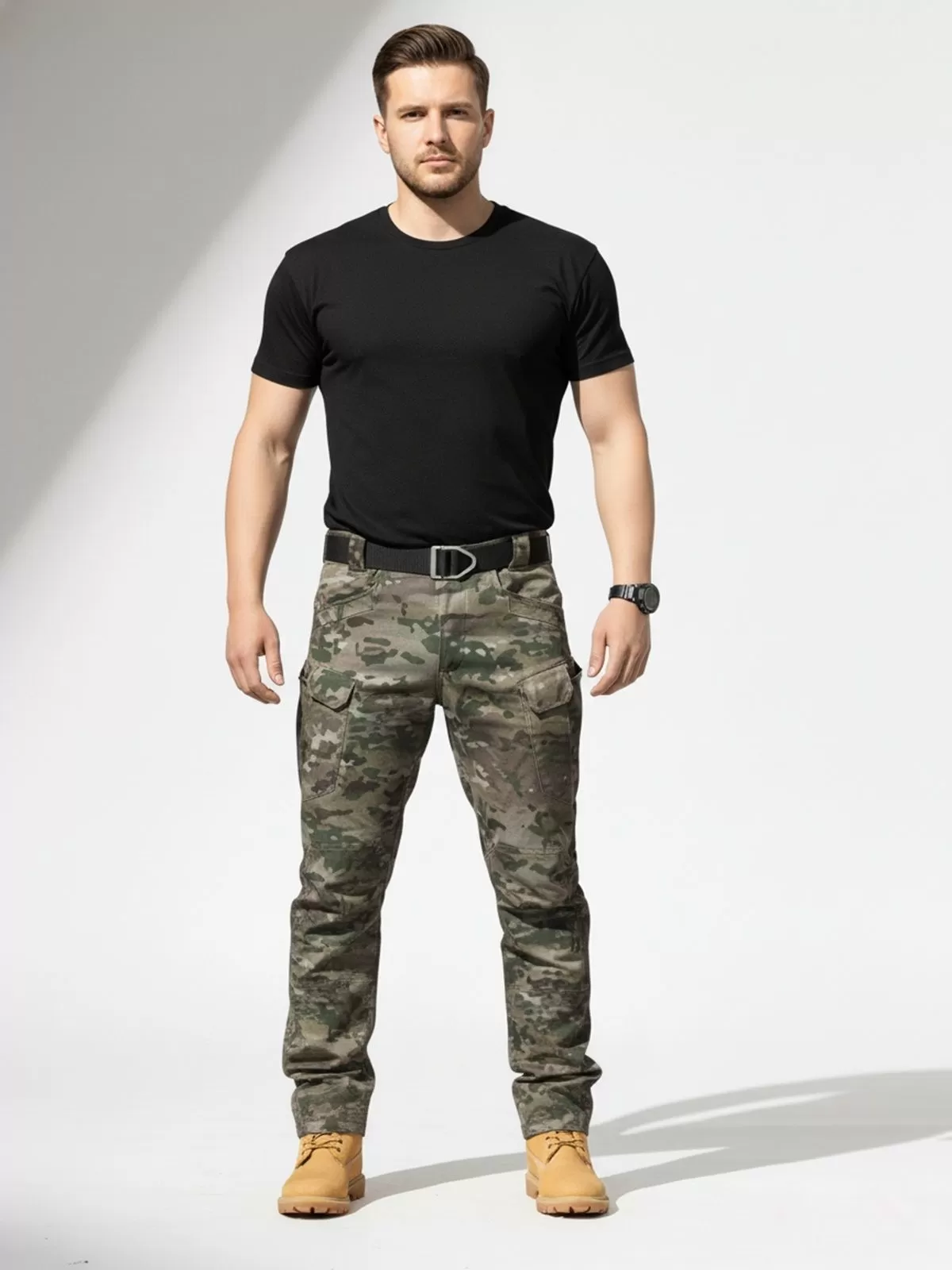 Men's Cargo Pants Elasticated Waist Drawstring Combat Baggy Loose Fit Camouflage Tactical Large Pockets Trousers Joggers, 3 of 4