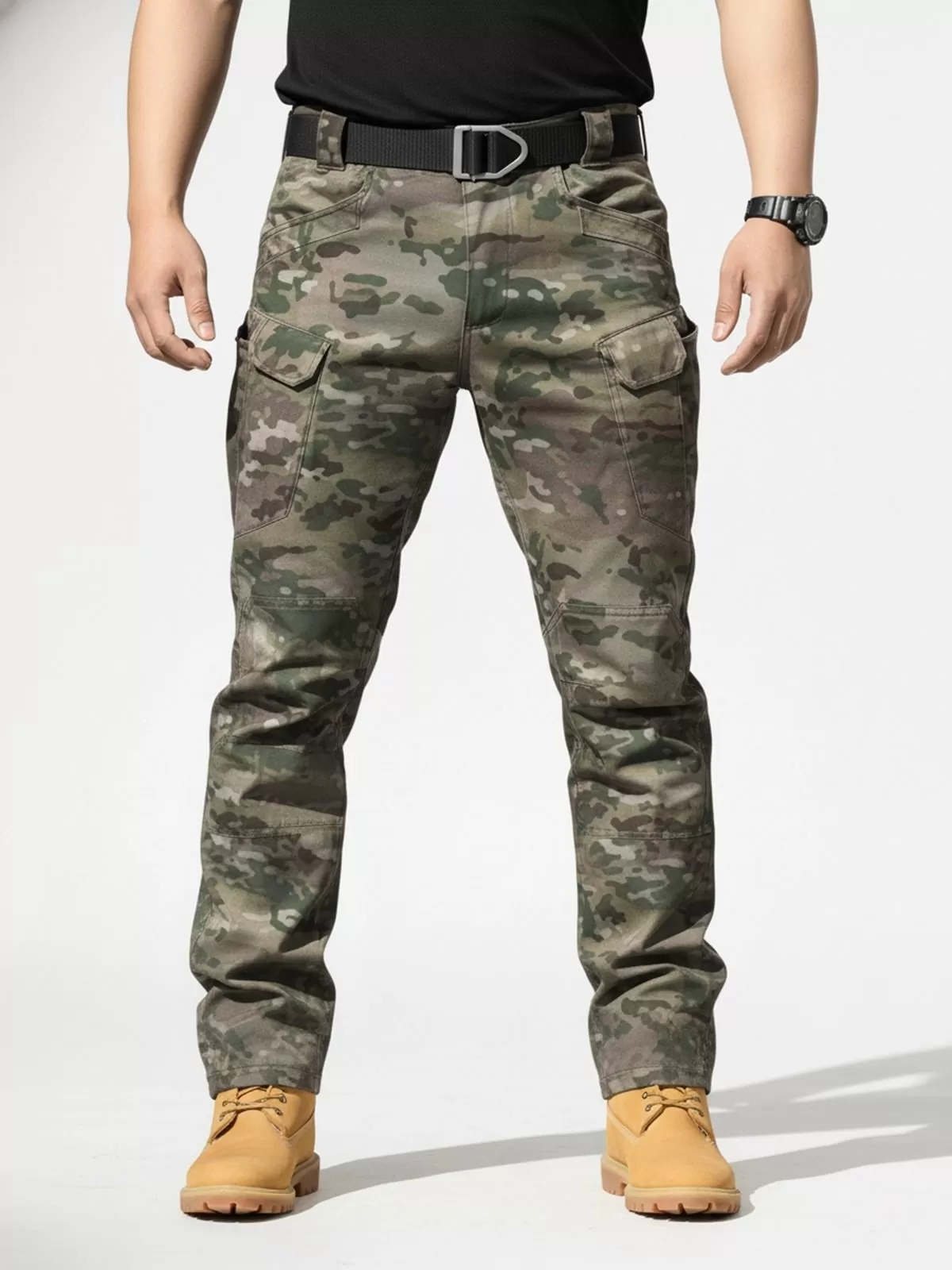 Men's Cargo Pants Elasticated Waist Drawstring Combat Baggy Loose Fit Camouflage Tactical Large Pockets Trousers Joggers, 4 of 4