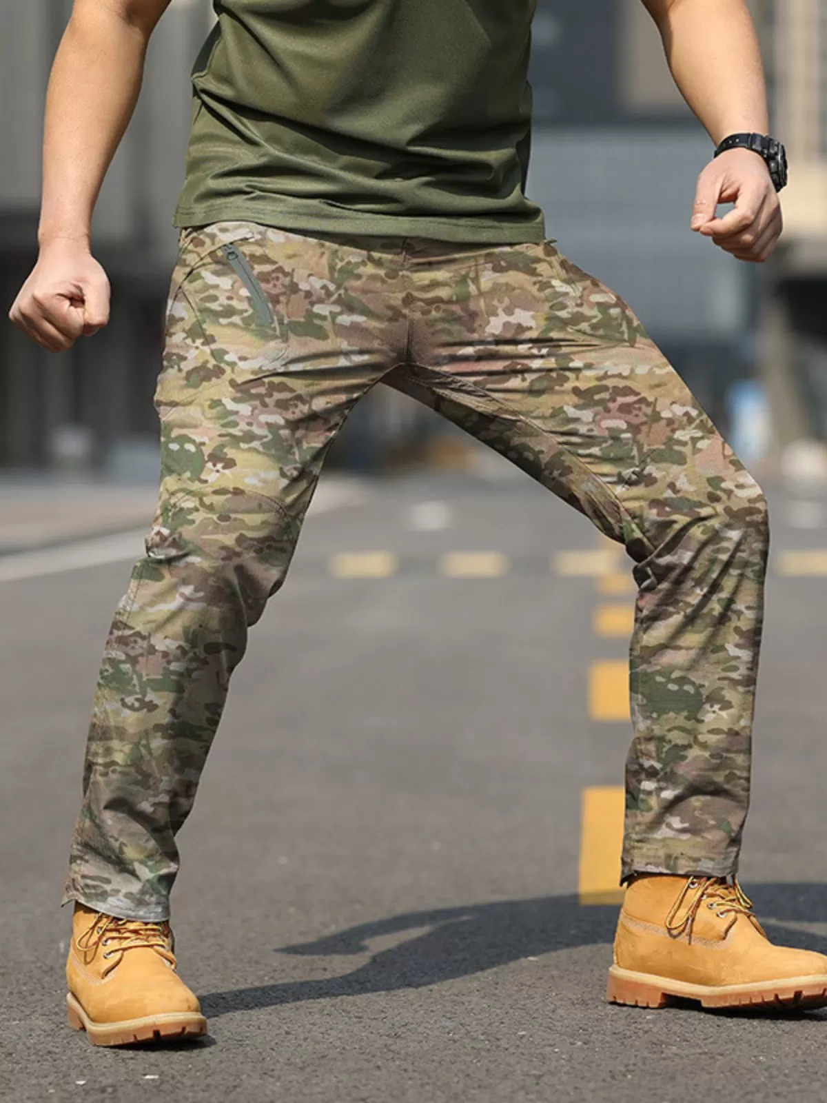Men's Cargo Pants Camo Outdoor Elastic Loose Spring and Autumn Tie Band Pants, 1 of 1