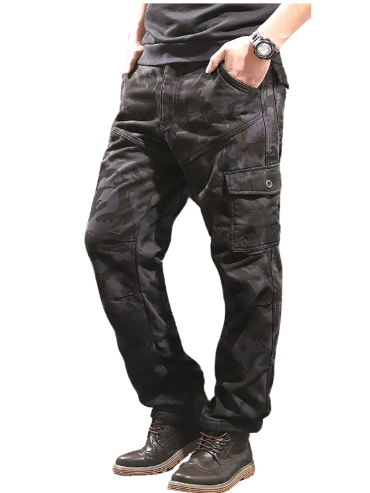 Men's Cargo Pants Multi-Pocket Combat Camouflage Loose Fit Casual Workwear Hiking Pants, 3 of 4