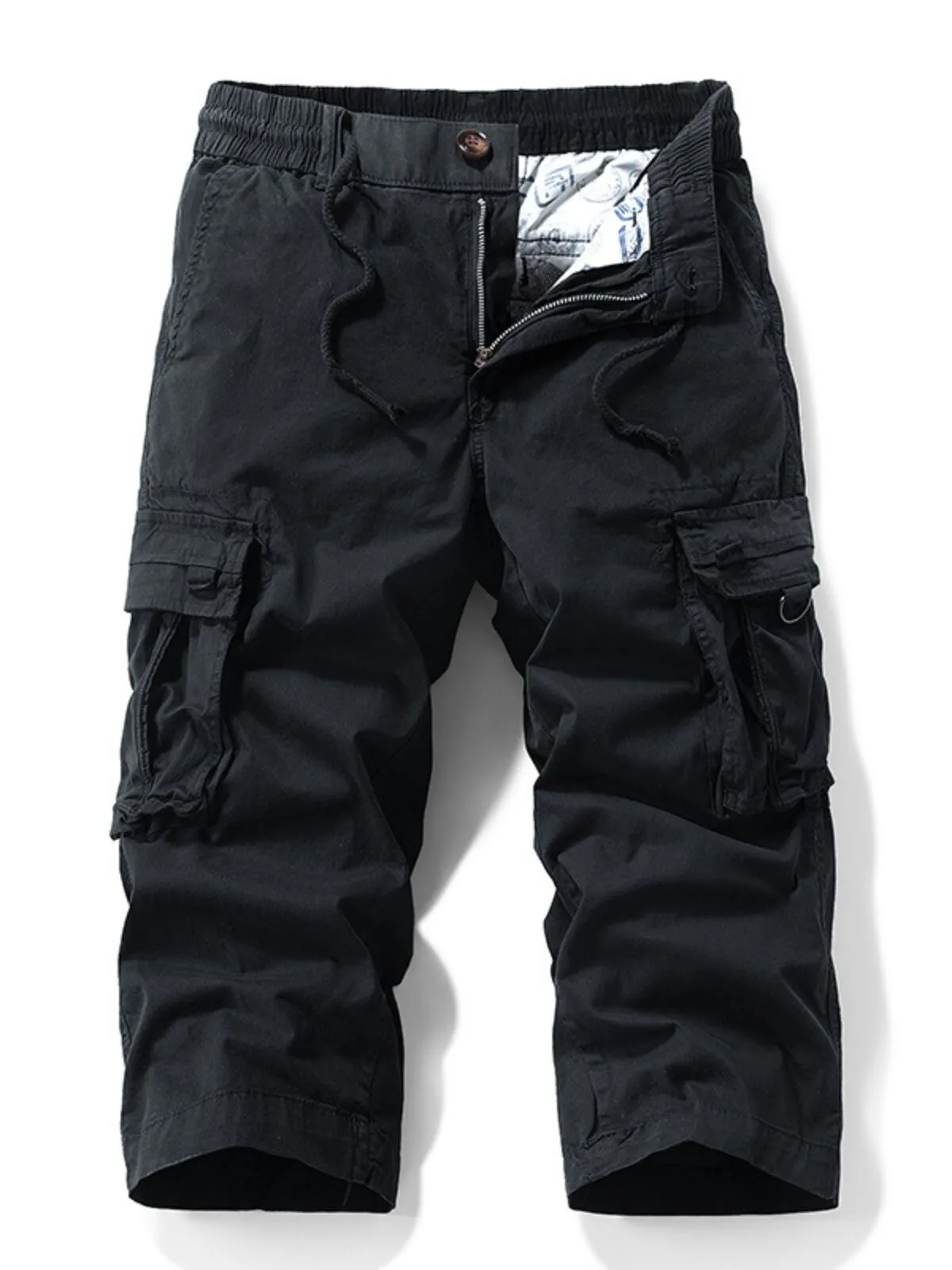 Men's Cargo Pants Capri Shorts Strap Elastic Waist Multi-Pocket Flat Front Comfort Ready to Wear Mid-Short Outdoor Sport Daily Casual, 1 of 2