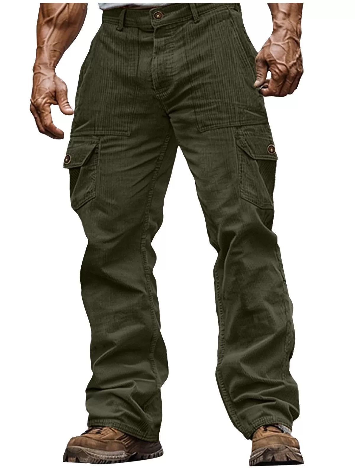 Men's Cargo Pants Corduroy Regular Fit Casual Work Multiple Pockets Trousers, 4 of 4