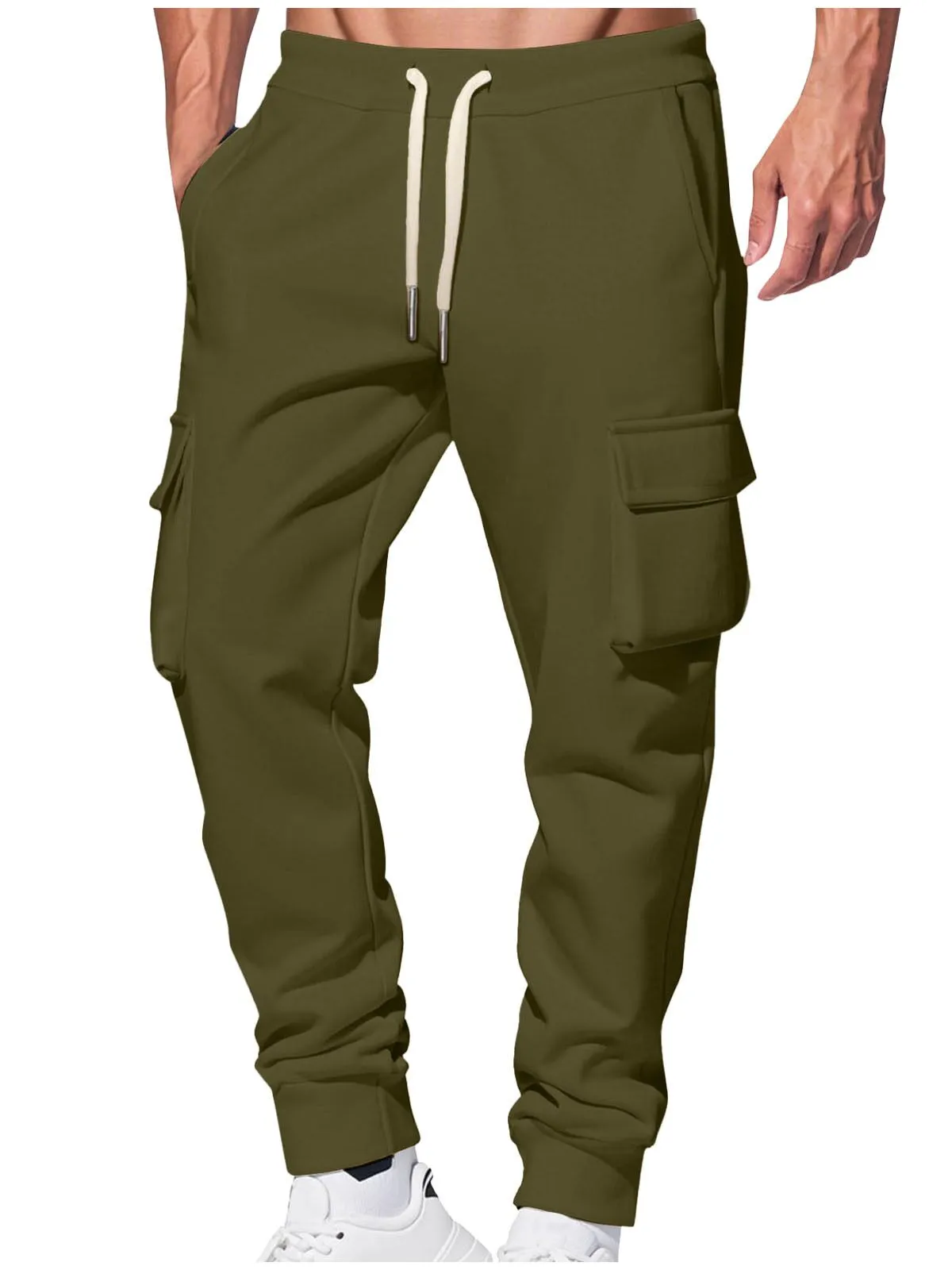 Men's Cargo Pants Solid Color Jogger Everyday Wear Comfortable Flat Front Design with Side Pockets for Daily Use, 2 of 7