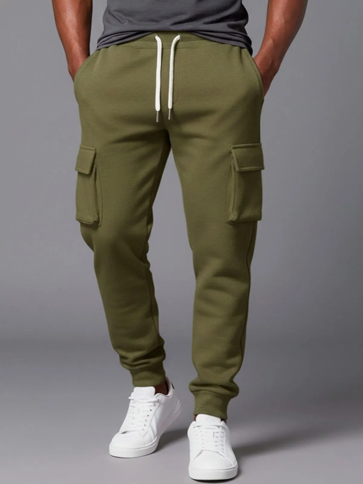 Men's Cargo Pants Solid Color Jogger Everyday Wear Comfortable Flat Front Design with Side Pockets for Daily Use, 5 of 7