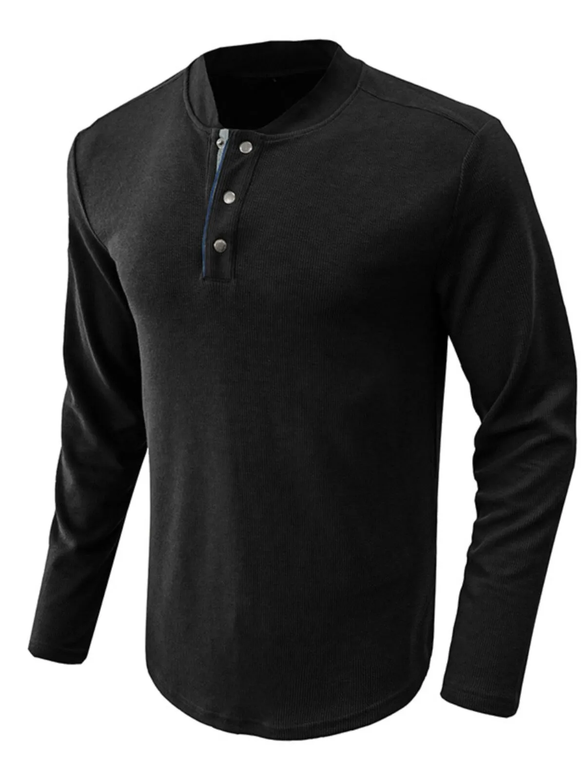 Men's Henley Shirt Cotton Long Sleeve Regular-Fit Solid Color Basic Tops, 3 of 3