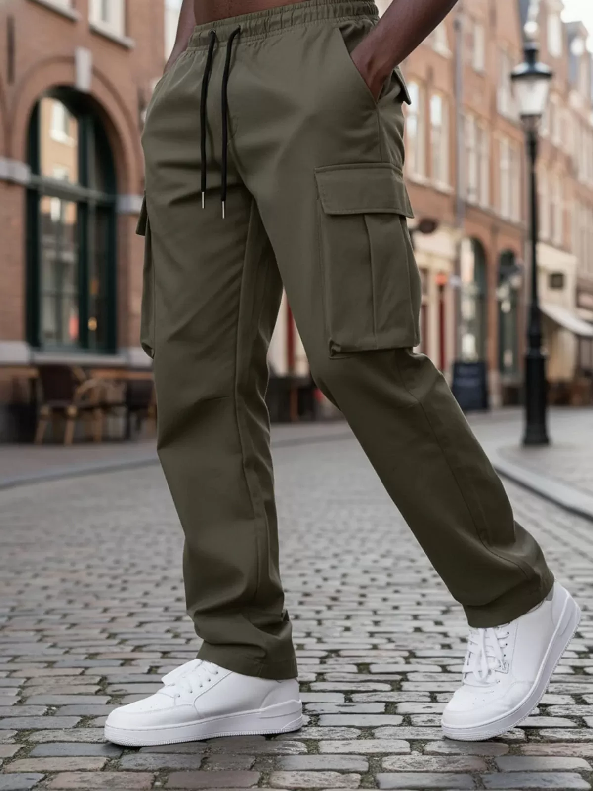 Men's Cargo Pants Lightweight Straight Leg Drawstring Elastic Waist Hiking, Work Loose Trousers with Pockets, 1 of 3