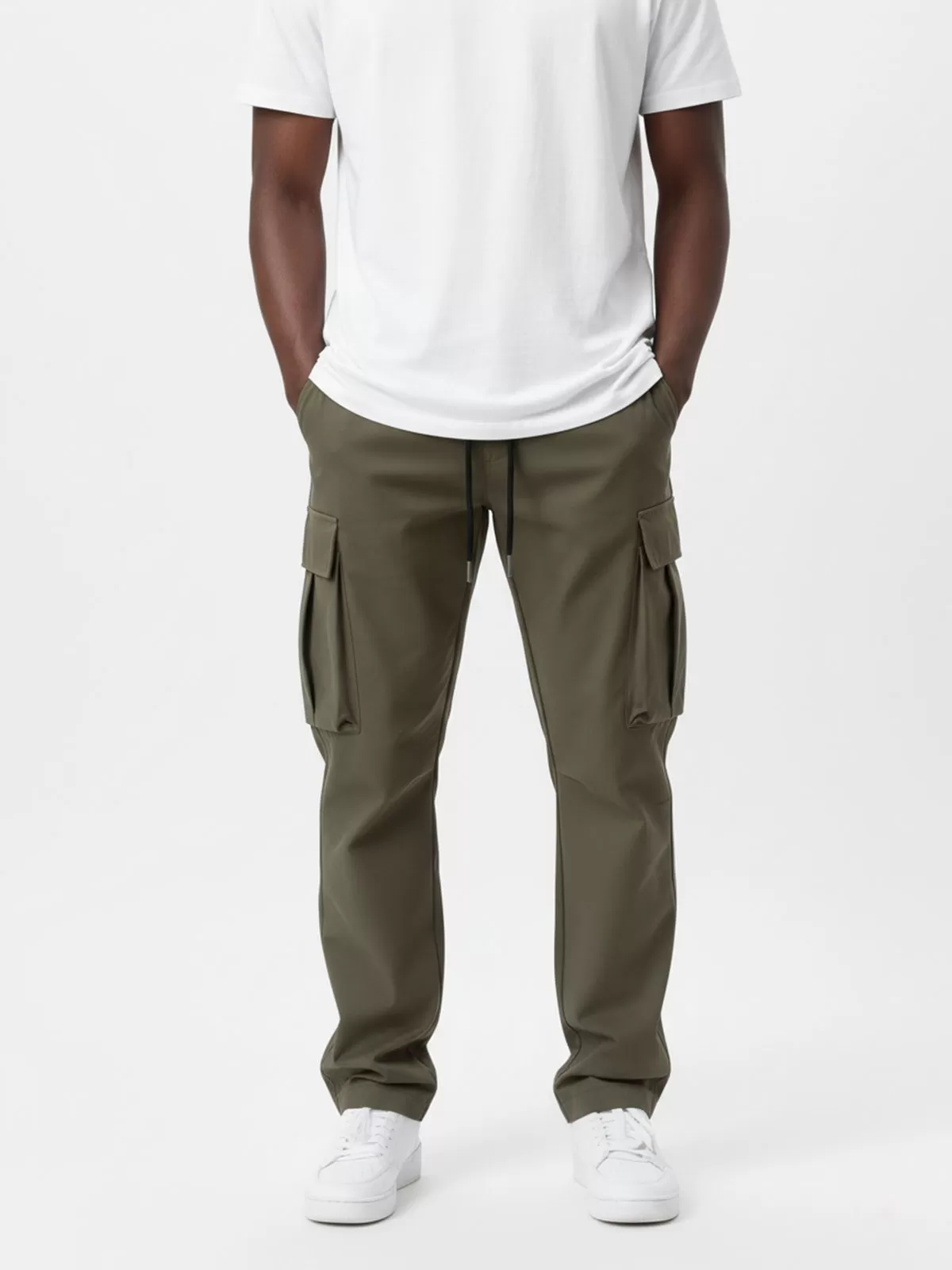 Men's Cargo Pants Lightweight Straight Leg Drawstring Elastic Waist Hiking, Work Loose Trousers with Pockets, 2 of 3