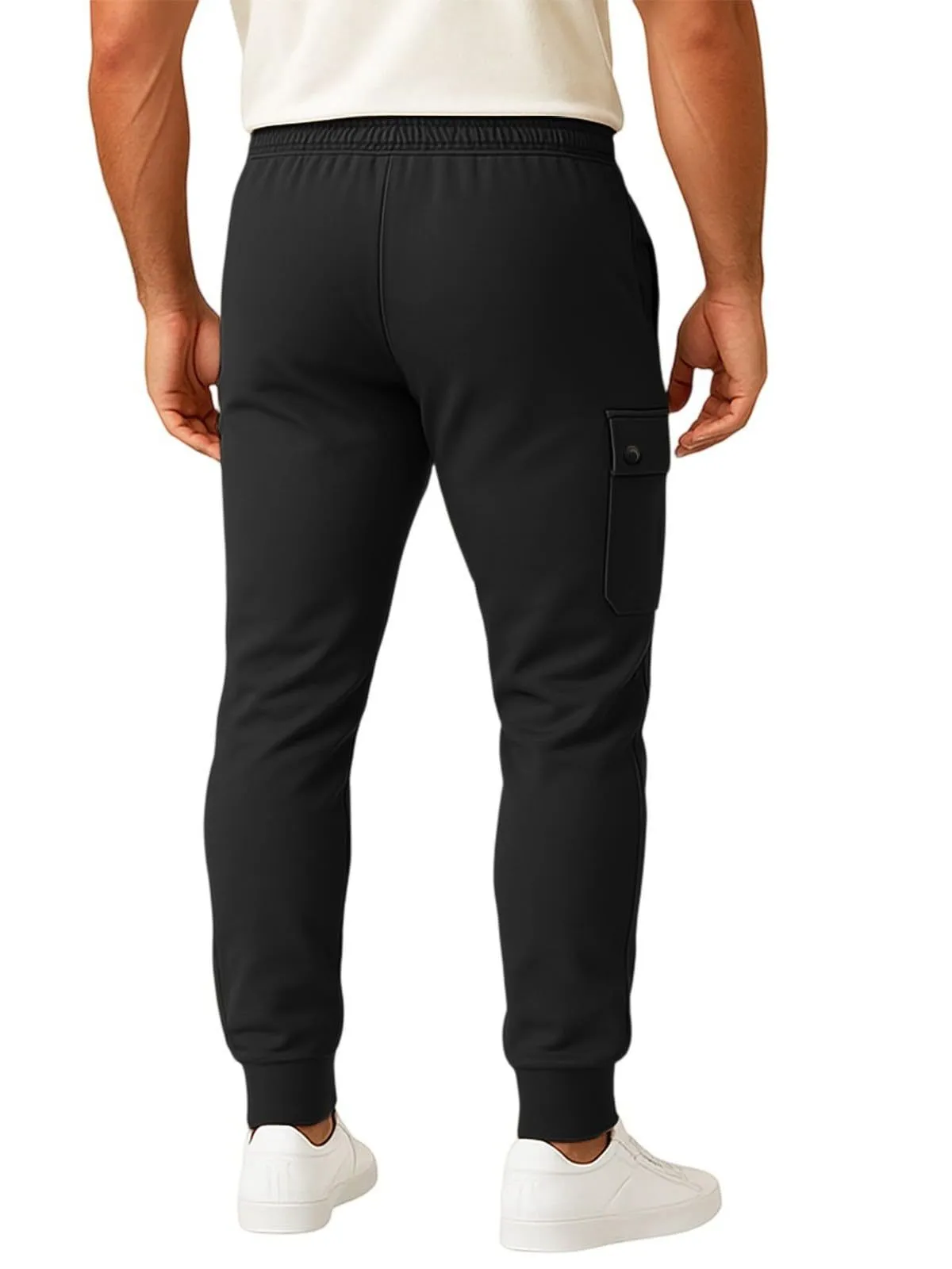 Men's Cargo Pants Strap Pocket Elastic Waist Flat Comfort Daily Sport Jogger Micro elastic Trousers, 4 of 4