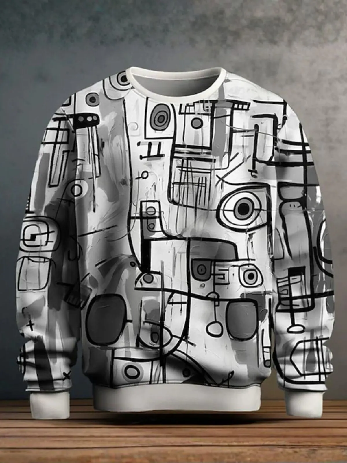 Men's Sweatshirt Abstract Geometric Printed Round Neck Casual Long Sleeve Pullover, 1 of 1
