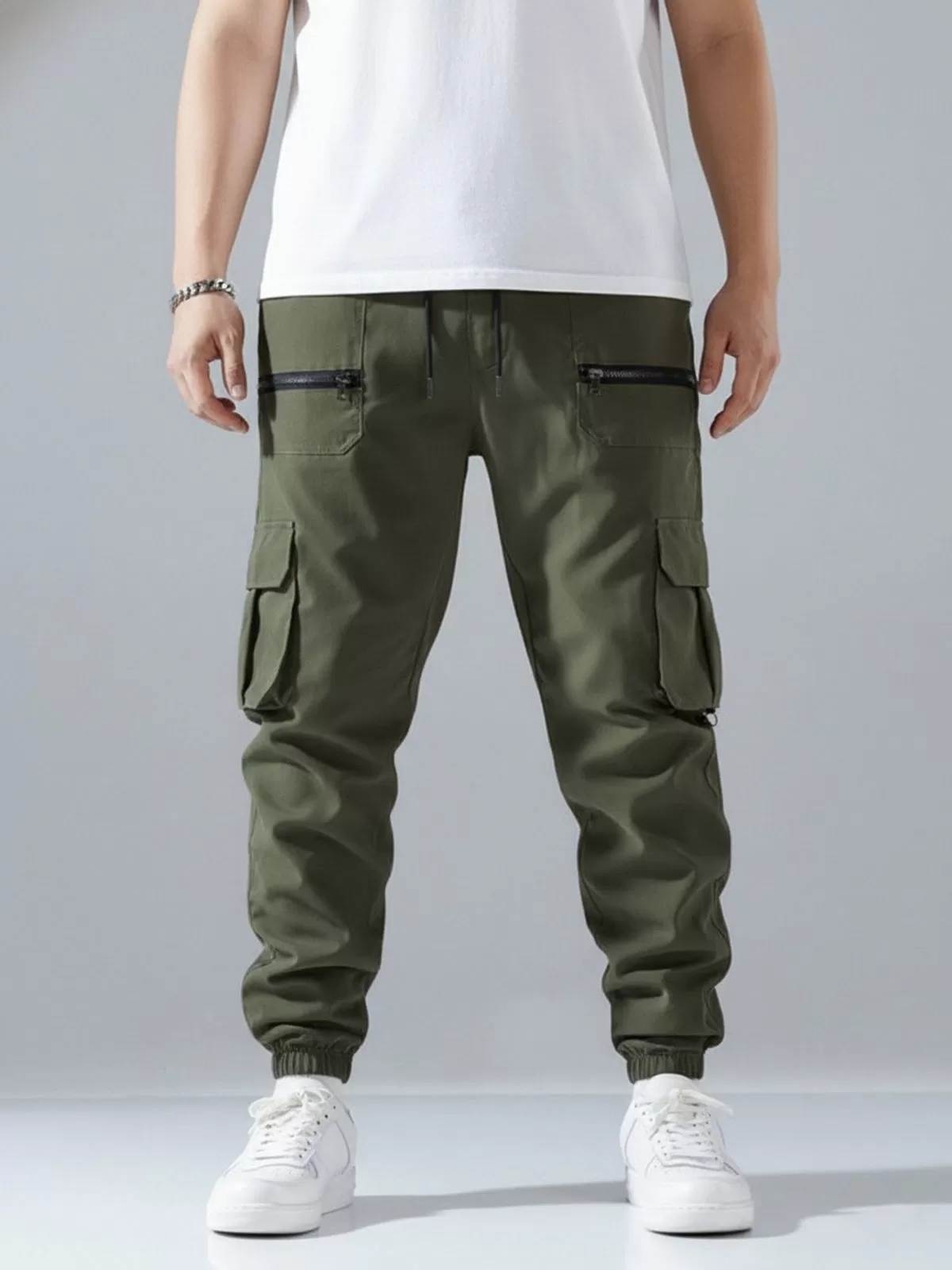 Men's Cargo Pants Fall Loose Flap Pocket Side Drawstring Waist Cargo Pants, 3 of 3