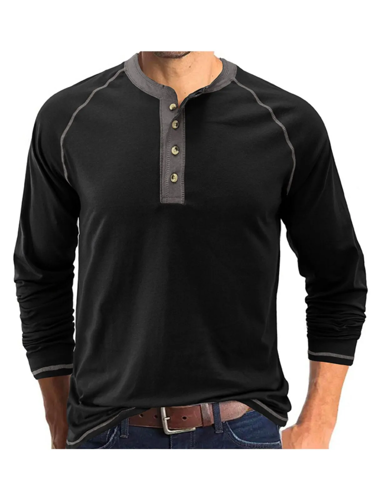 Men's Henley Shirt Button Spring & Fall Patchwork Fashion Designer Basic Patchwork Vacation Street Going Out Tops, 1 of 3