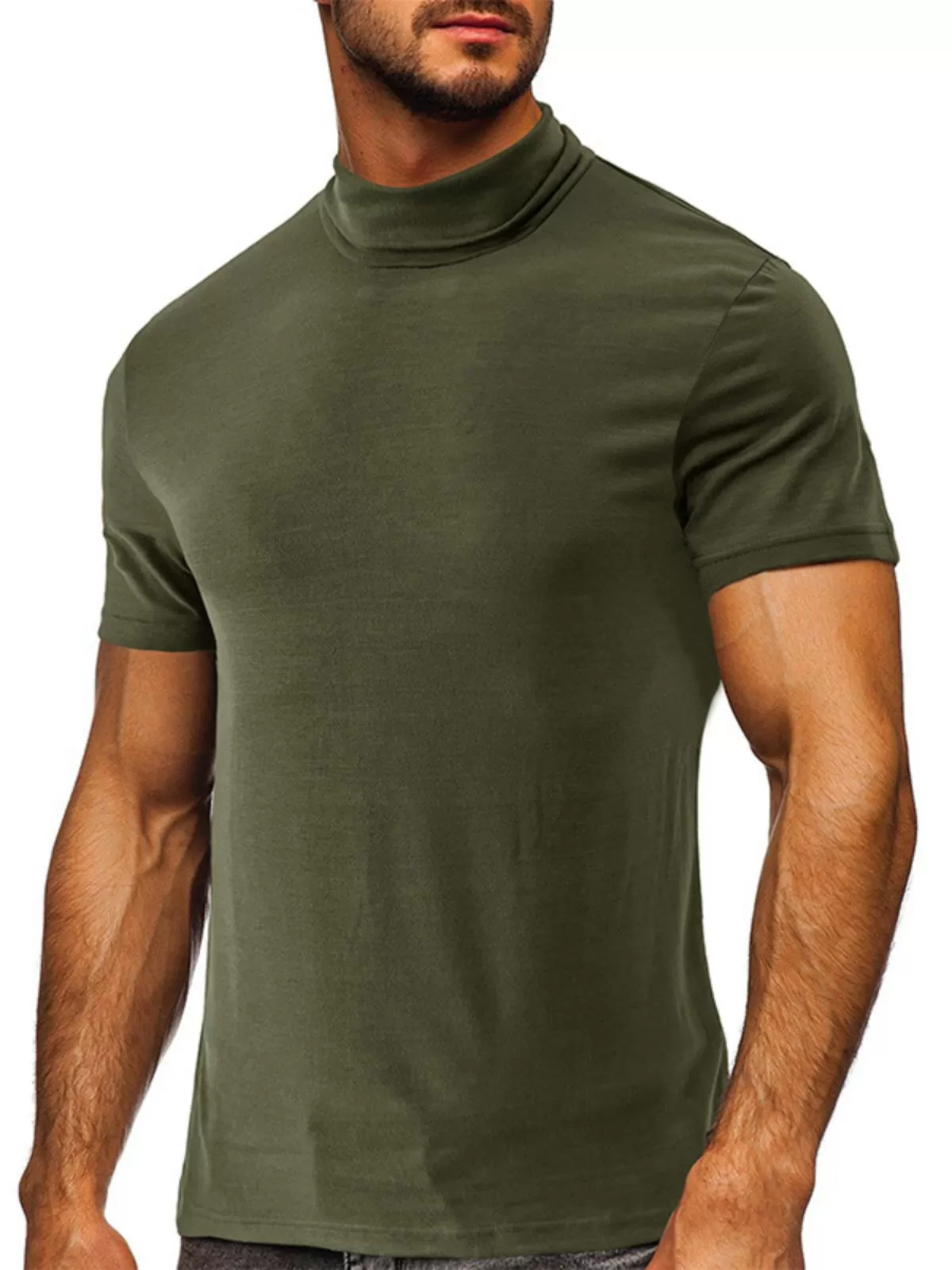 Men's Mock Neck T-Shirts Short Sleeve Slim Fit Basic Casual Comfy Solid Undershirts Pullover Stretch Cotton Tops, 1 of 5