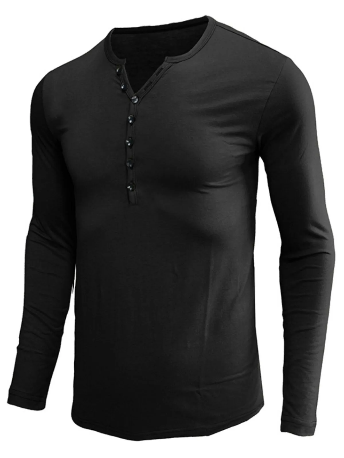 Men's Henley Shirt Solid Color Stretchy Pullover Slim V- Neck Cotton Button Stretchy Tops, 3 of 4