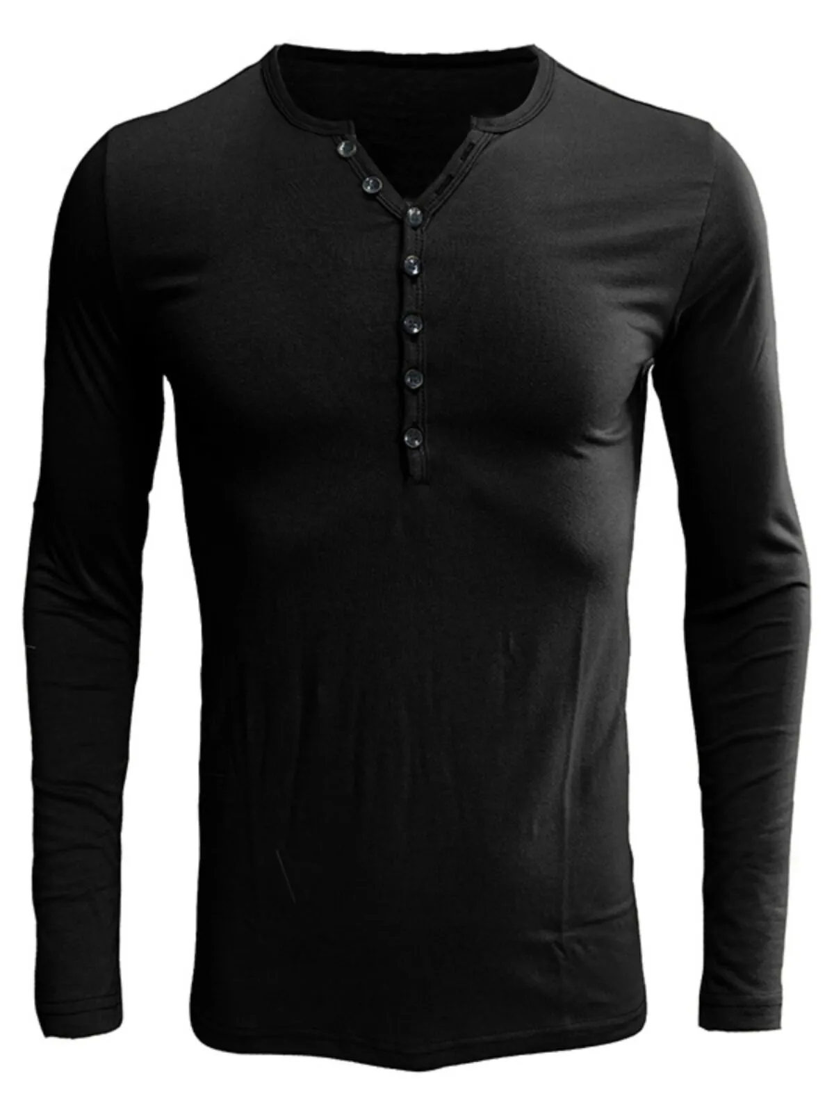 Men's Henley Shirt Solid Color Stretchy Pullover Slim V- Neck Cotton Button Stretchy Tops, 4 of 4