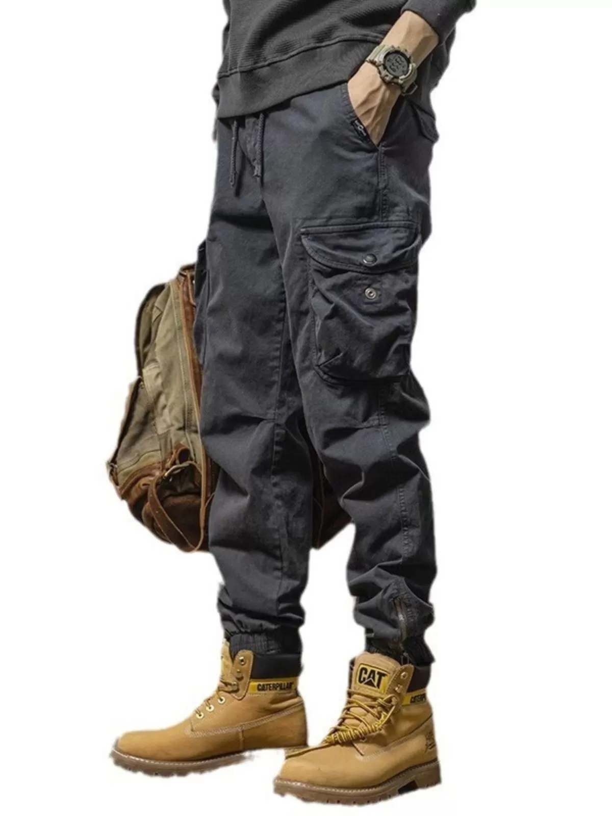 Men's Cargo Pants Portable Pockets Casual Comfortable Loose Straight Bunched Feet Elastic Drawstring Pants, 1 of 1