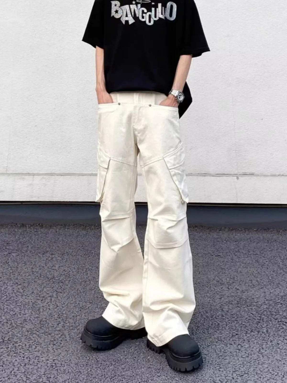 Men's Cargo Pants Unfashionable Vintage Work Casual Loose Vibe Pipe Trousers with Pockets and Ruffles, 10 of 12