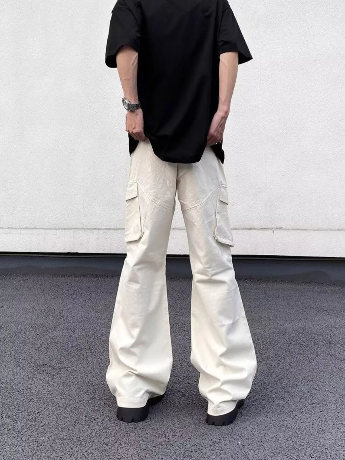 Men's Cargo Pants Unfashionable Vintage Work Casual Loose Vibe Pipe Trousers with Pockets and Ruffles, 5 of 12