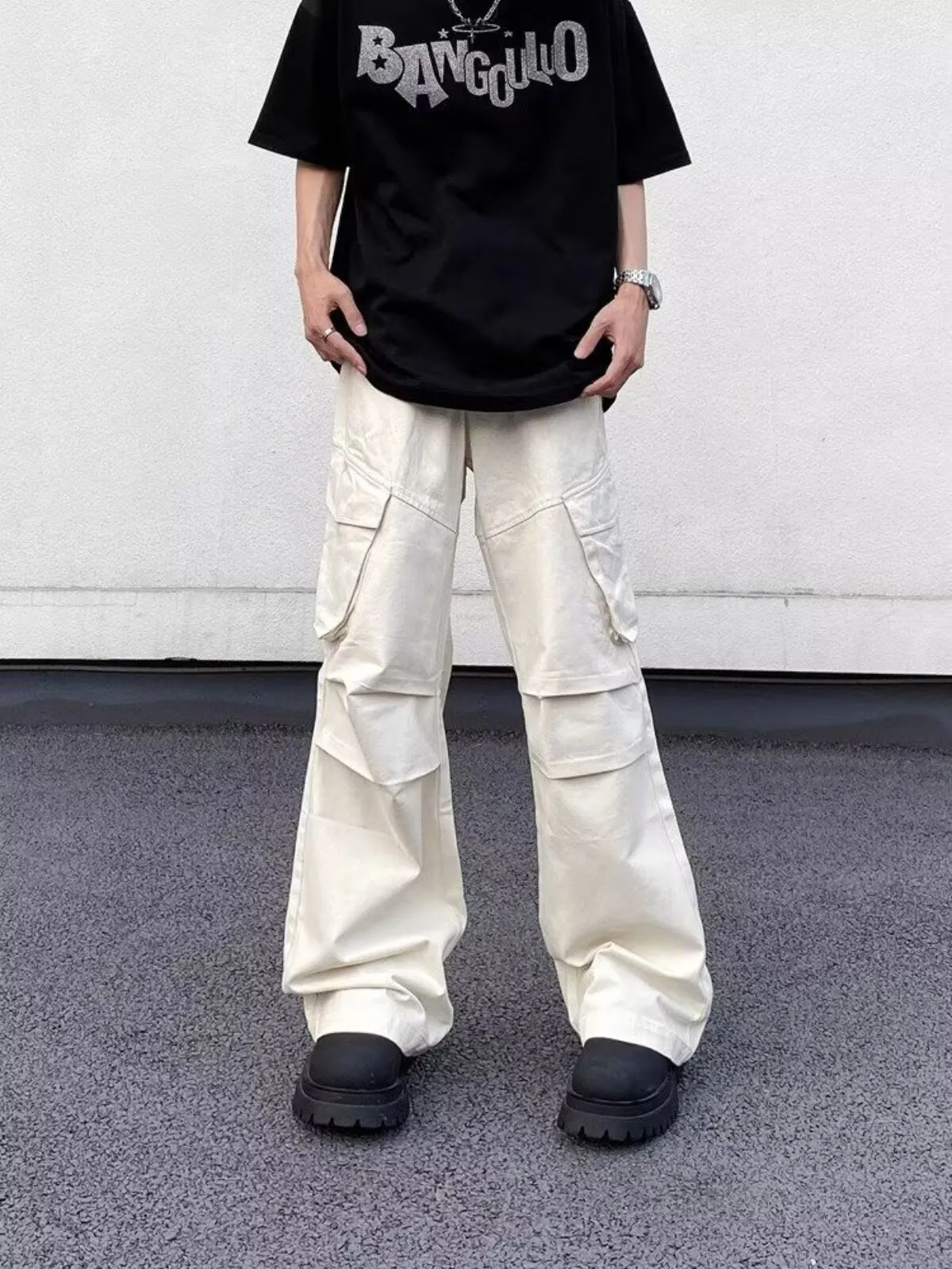 Men's Cargo Pants Unfashionable Vintage Work Casual Loose Vibe Pipe Trousers with Pockets and Ruffles, 7 of 12