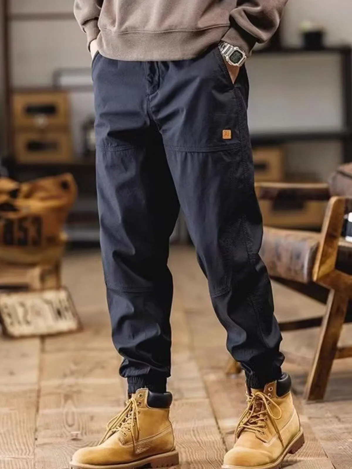 Men's Cargo Pants Tactical Casual Fit Elastic Waist Bunched Feet Jogging Trousers, 1 of 9