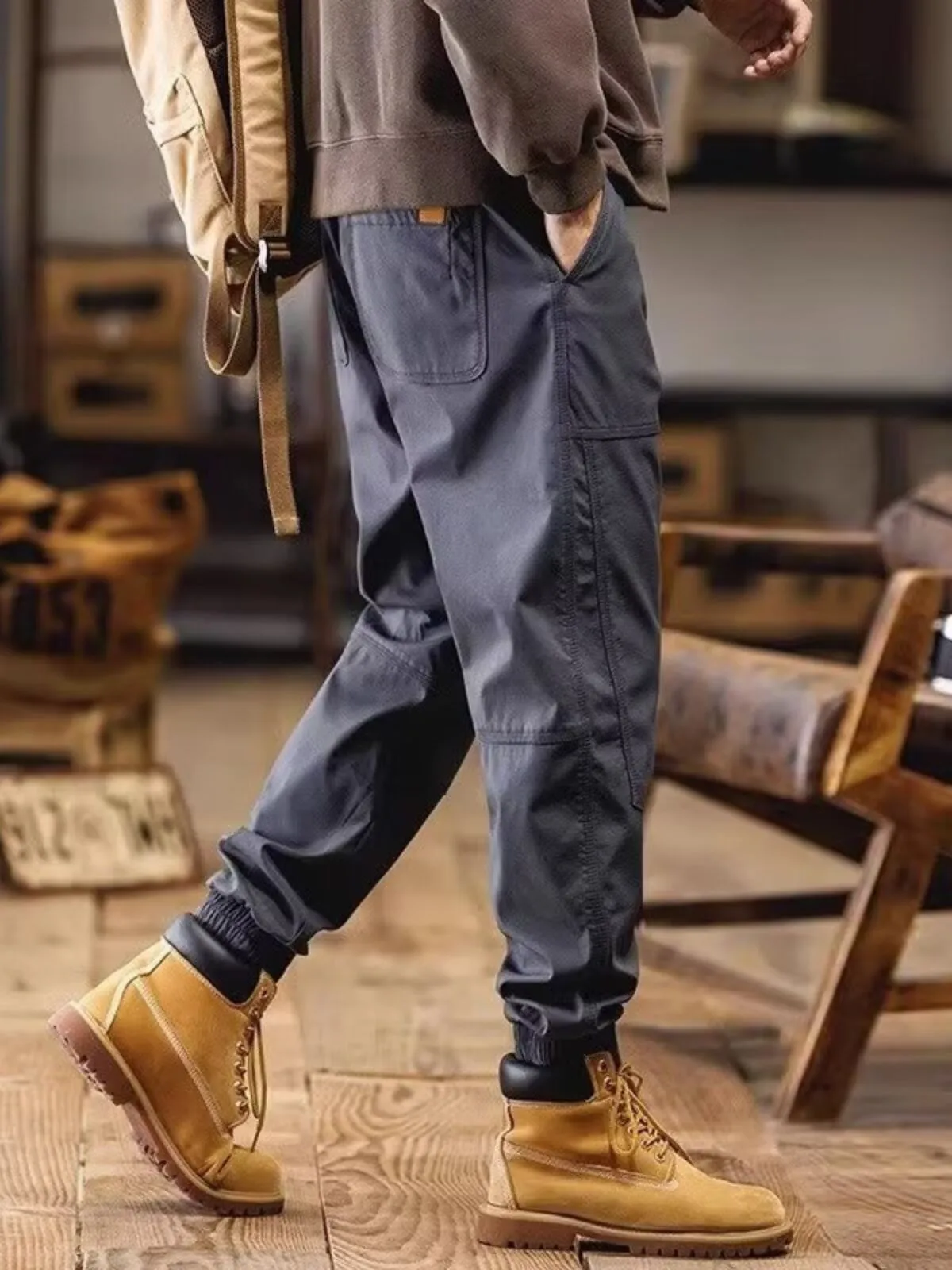 Men's Cargo Pants Tactical Casual Fit Elastic Waist Bunched Feet Jogging Trousers, 2 of 9