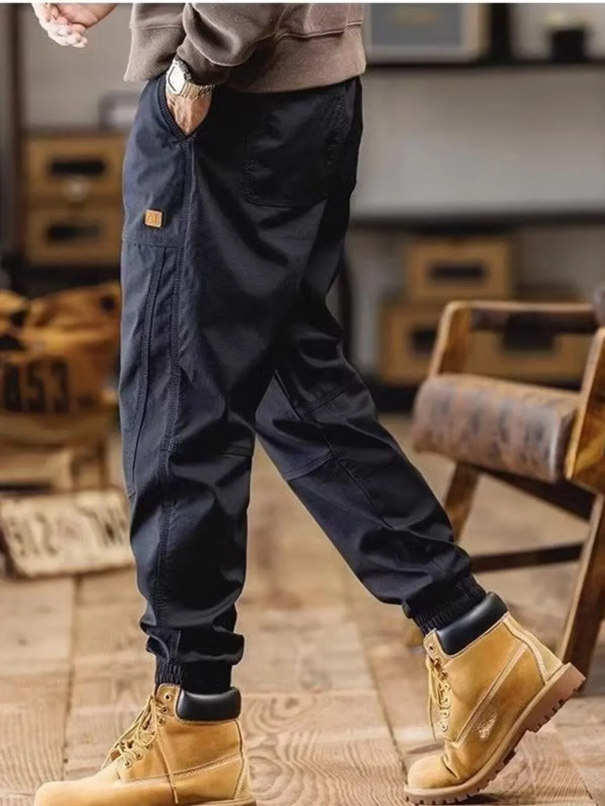 Men's Cargo Pants Tactical Casual Fit Elastic Waist Bunched Feet Jogging Trousers, 3 of 9