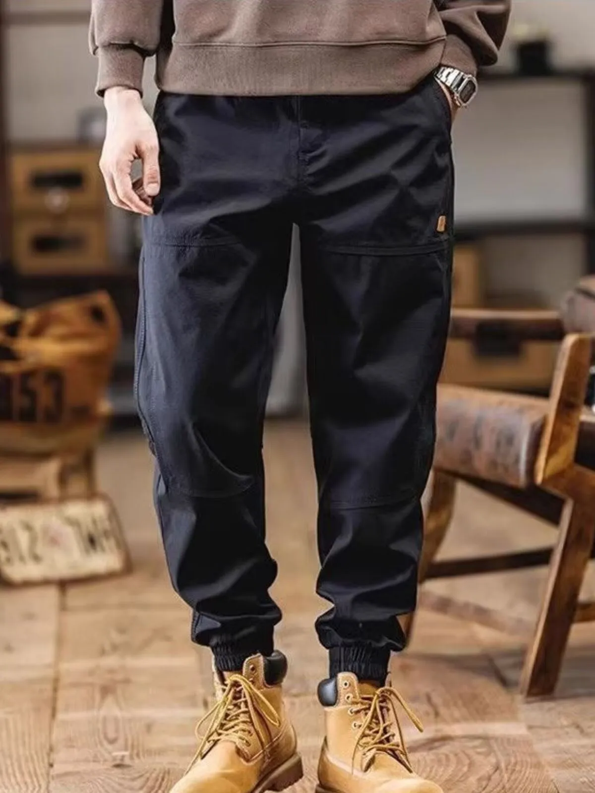 Men's Cargo Pants Tactical Casual Fit Elastic Waist Bunched Feet Jogging Trousers, 4 of 9