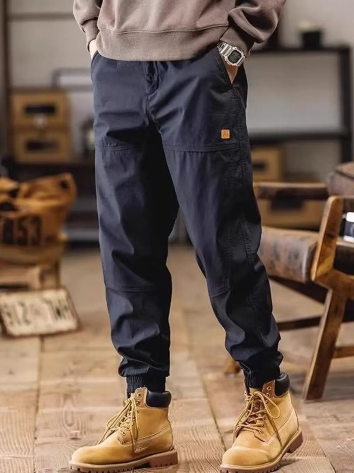 Men's Cargo Pants Tactical Casual Fit Elastic Waist Bunched Feet Jogging Trousers, 5 of 9