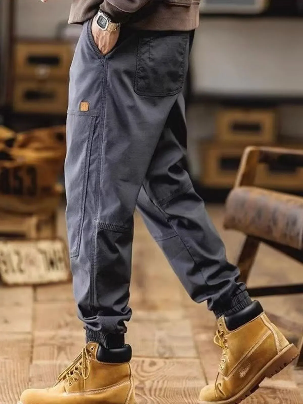 Men's Cargo Pants Tactical Casual Fit Elastic Waist Bunched Feet Jogging Trousers, 8 of 9