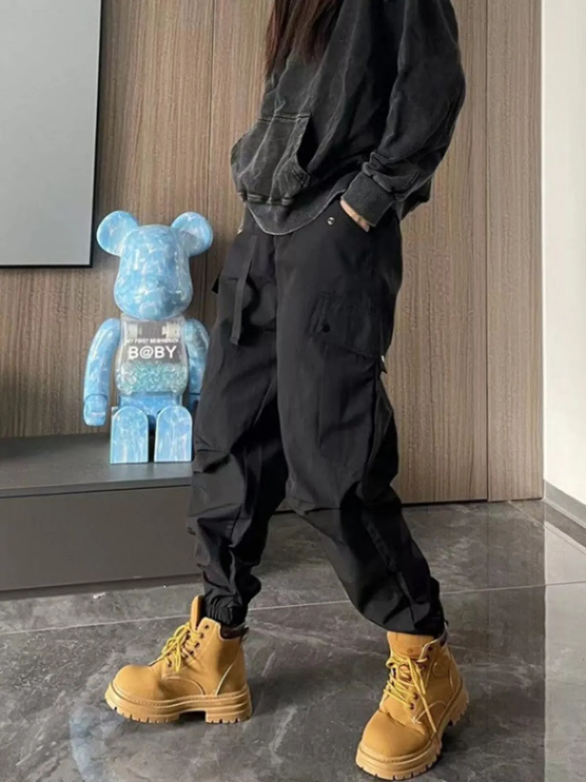 Men's Cargo Pants Vintage Baggy High Quality Streetwear Multi-Pocket Bunched Feet Trousers, 2 of 4