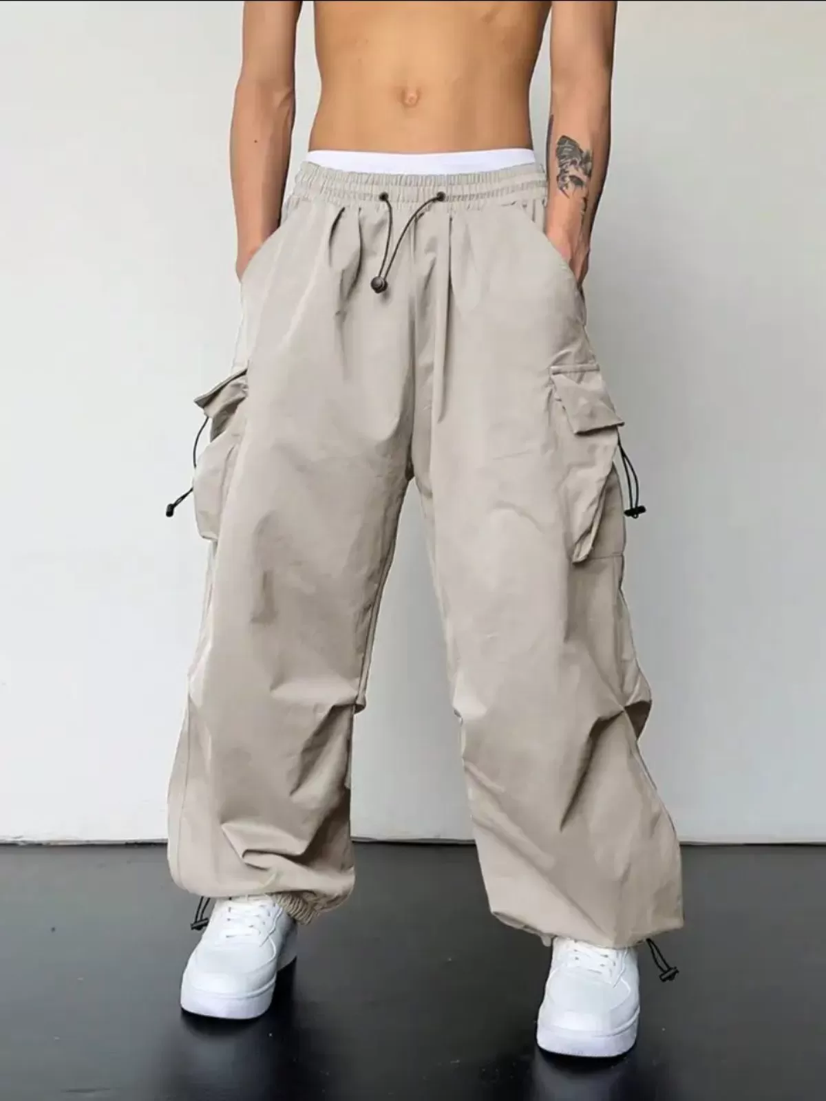 Men's Cargo Pants Wide Leg Baggy Y2K Hiphop Streetwear Adjustable Drawstring Waist 4 Pockets Breathable Quick Dry Fabric Pants, 1 of 1