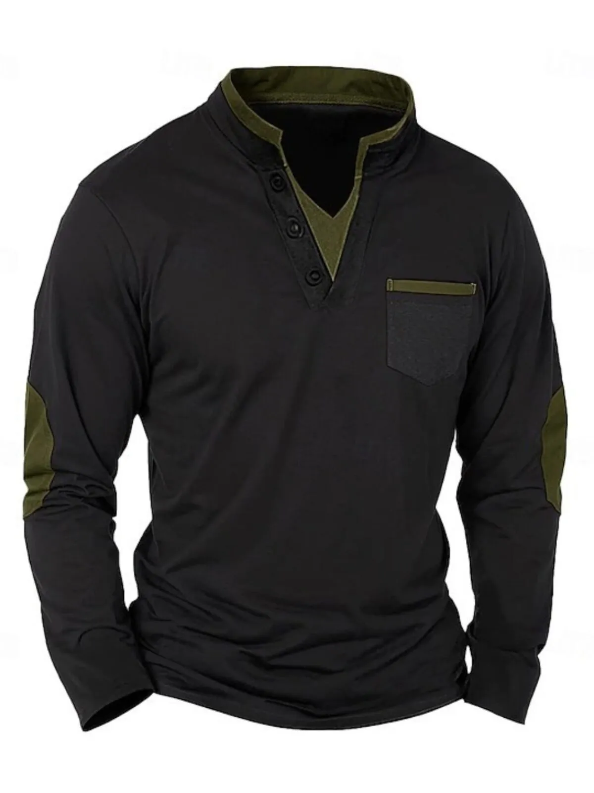 Men's Henley Shirt Patchwork V Neck Outdoor Street Long Sleeve Fashion Fake Two Piece Clothing Daily Casual Street Style, 1 of 1