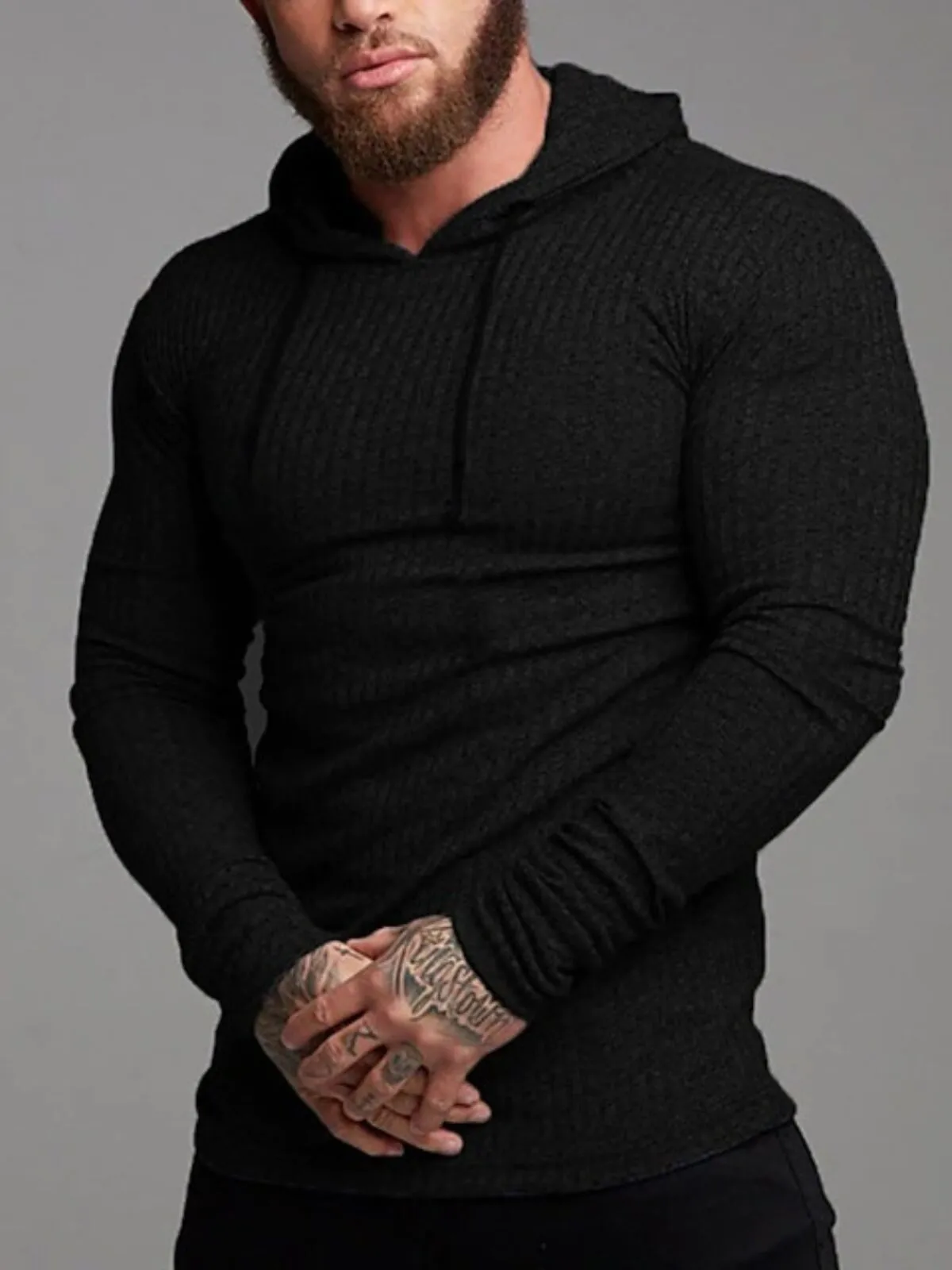 Men's Hoodie Muscle Shirt Ribbed Knit Long Sleeve Plain Fashion Streetwear Cool Outdoor Daily Tops, 1 of 3