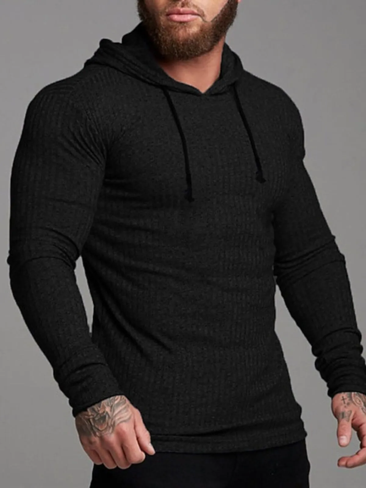 Men's Hoodie Muscle Shirt Ribbed Knit Long Sleeve Plain Fashion Streetwear Cool Outdoor Daily Tops, 2 of 3