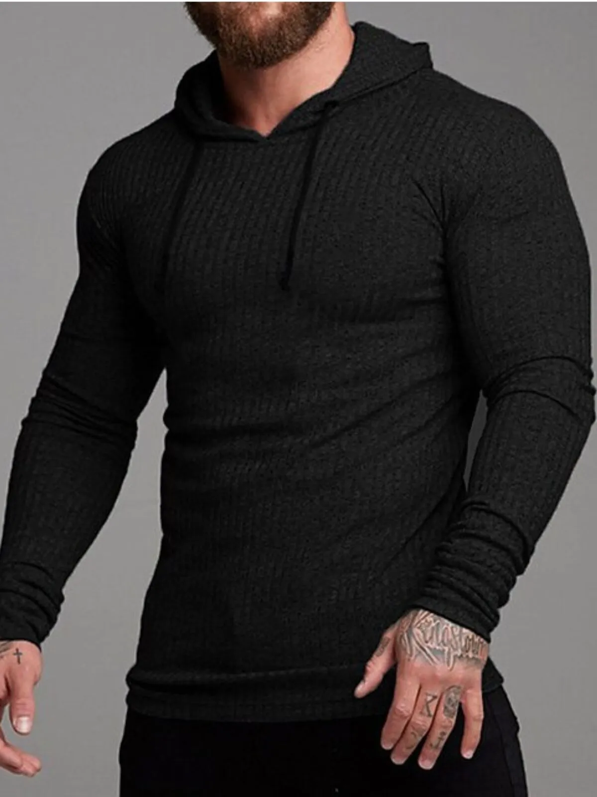 Men's Hoodie Muscle Shirt Ribbed Knit Long Sleeve Plain Fashion Streetwear Cool Outdoor Daily Tops, 3 of 3