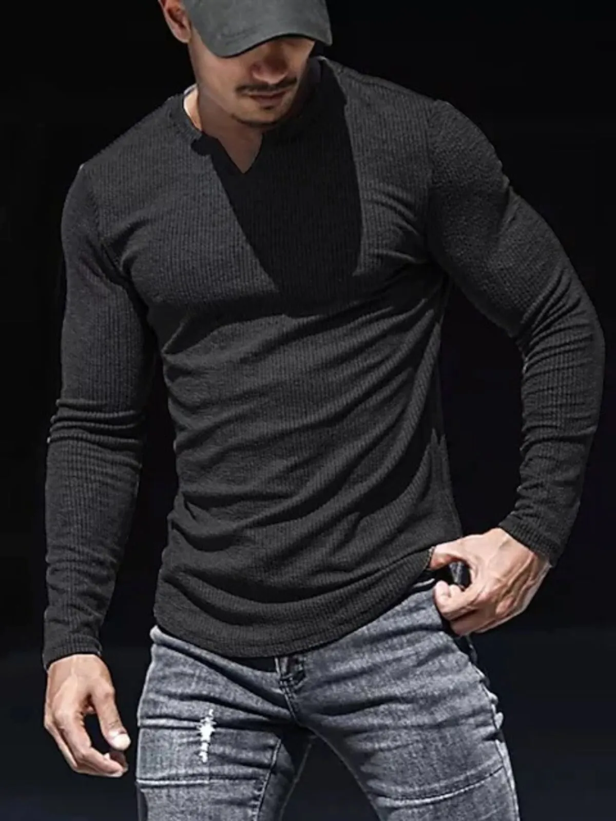Men's Henley Shirt Muscle Shirt V Neck Spring & Fall Plain Fashion Designer Casual Street Sports Holiday Top, 1 of 1