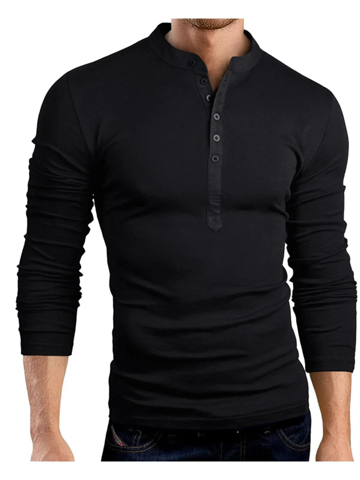 Men's Henley Shirt Casual Slim Fit Shirts Pure Color Long Sleeve Fashion Shirts, 1 of 4
