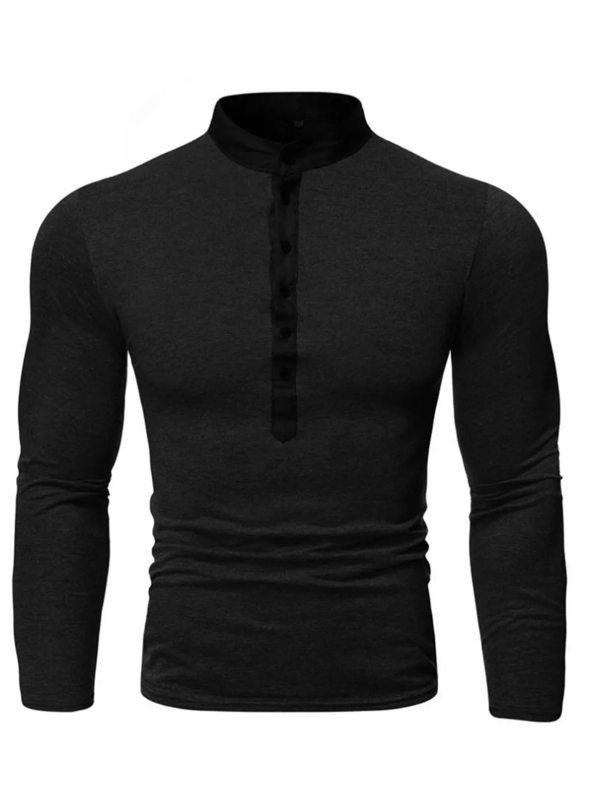 Men's Henley Shirt Casual Slim Fit Shirts Pure Color Long Sleeve Fashion Shirts, 3 of 4