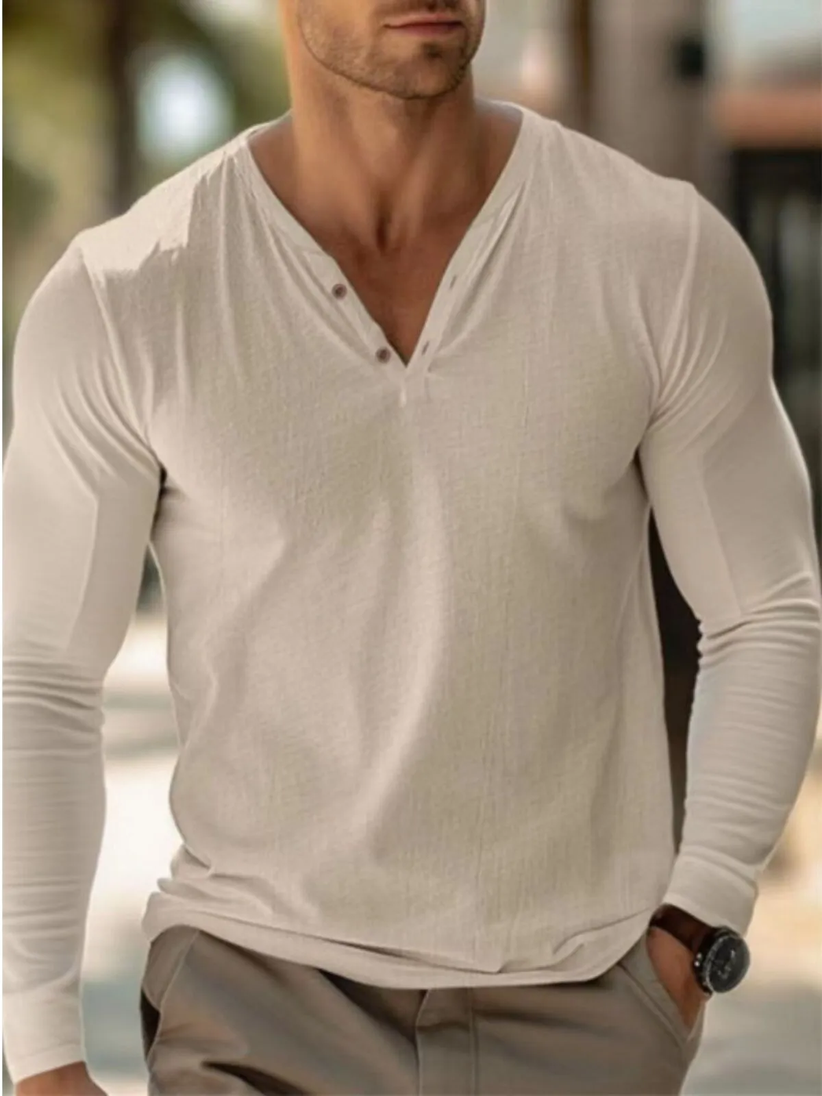 Men's Henley Shirt Long Sleeve Button Down Casual Softness Lightweight Shirt, 1 of 1