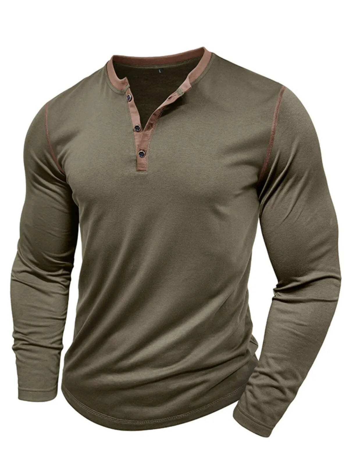 Men's Henley Shirt Fashion Solid Color Loose Collar Spring High Quality Casual Business Tops, 3 of 7