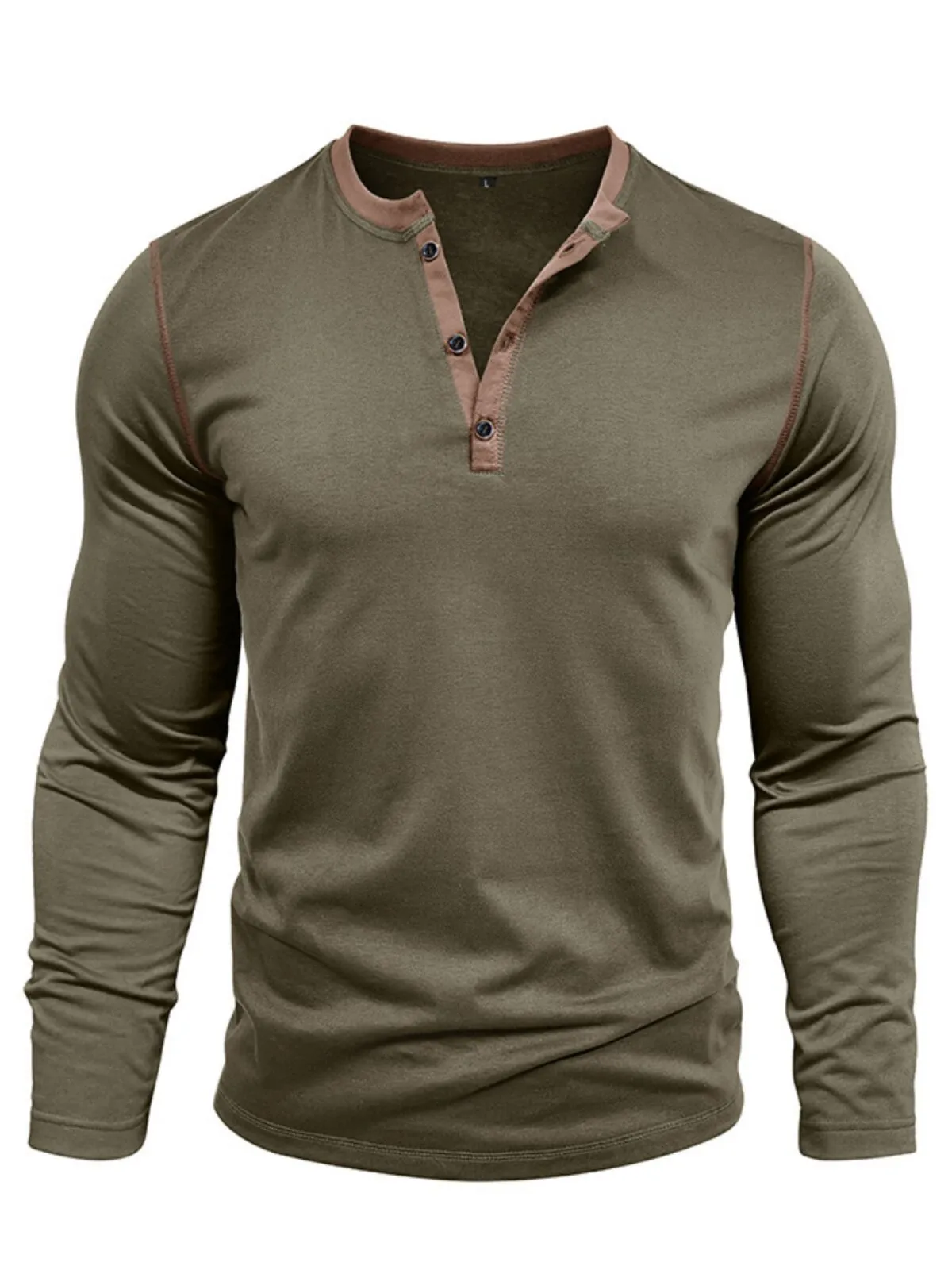 Men's Henley Shirt Fashion Solid Color Loose Collar Spring High Quality Casual Business Tops, 4 of 7