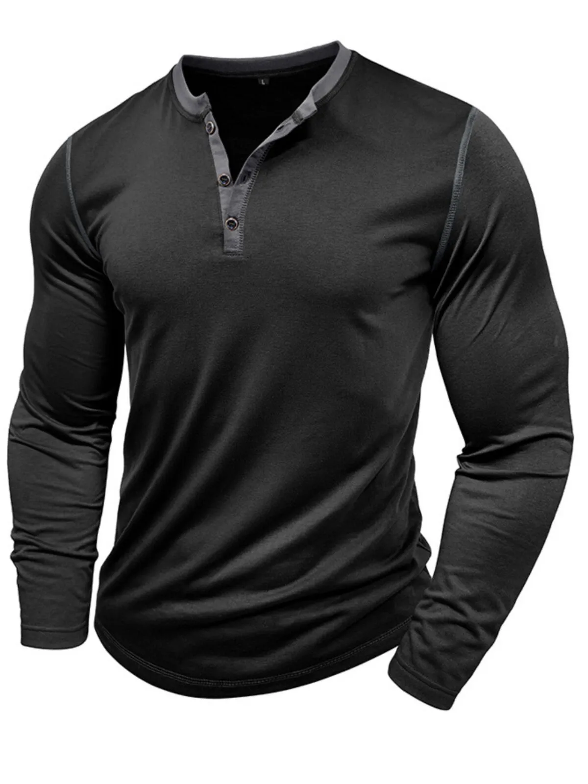 Men's Henley Shirt Round Neck Softness Long Sleeve Casual Fashion Pullover 3-Button Basic Sweatshirt, 3 of 7
