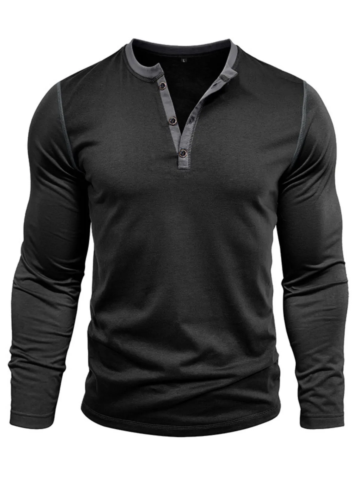 Men's Henley Shirt Round Neck Softness Long Sleeve Casual Fashion Pullover 3-Button Basic Sweatshirt, 4 of 7