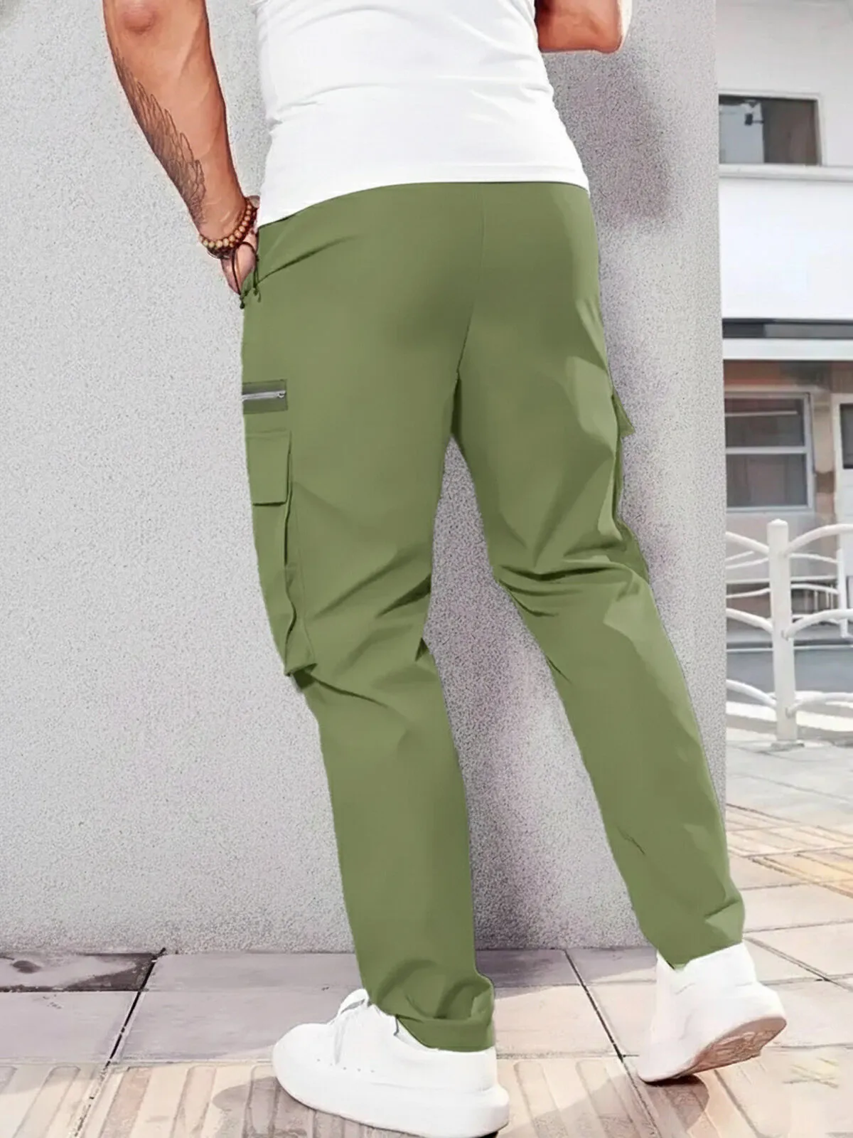 Men's Cargo Pants Casual Lightweight Elastic Waist Drawstring Solid Color Comfortable Waterproof Sports Pants with Pocket, 2 of 3