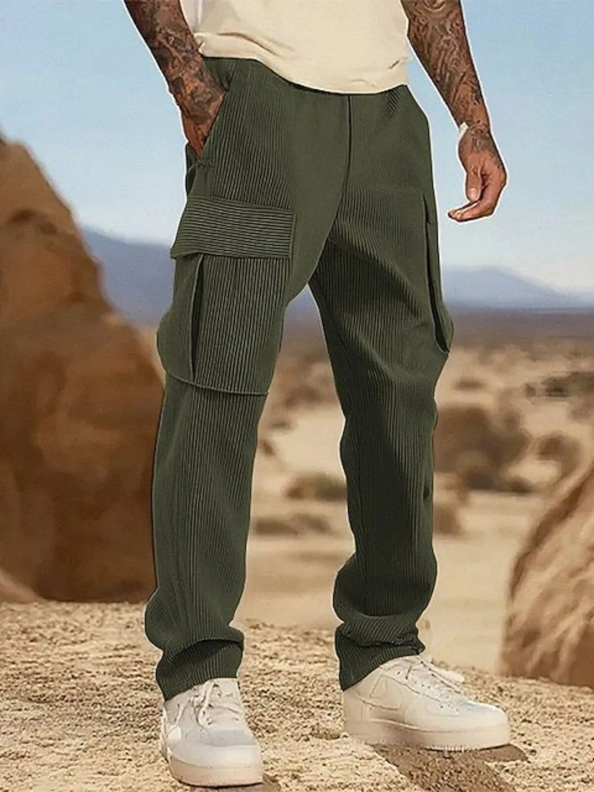 Men's Cargo Pants Corduroy Buttons Multi Pockets Plain Wearable Outdoor Daily Camping & Hiking Fashion Classic Pants, 1 of 7