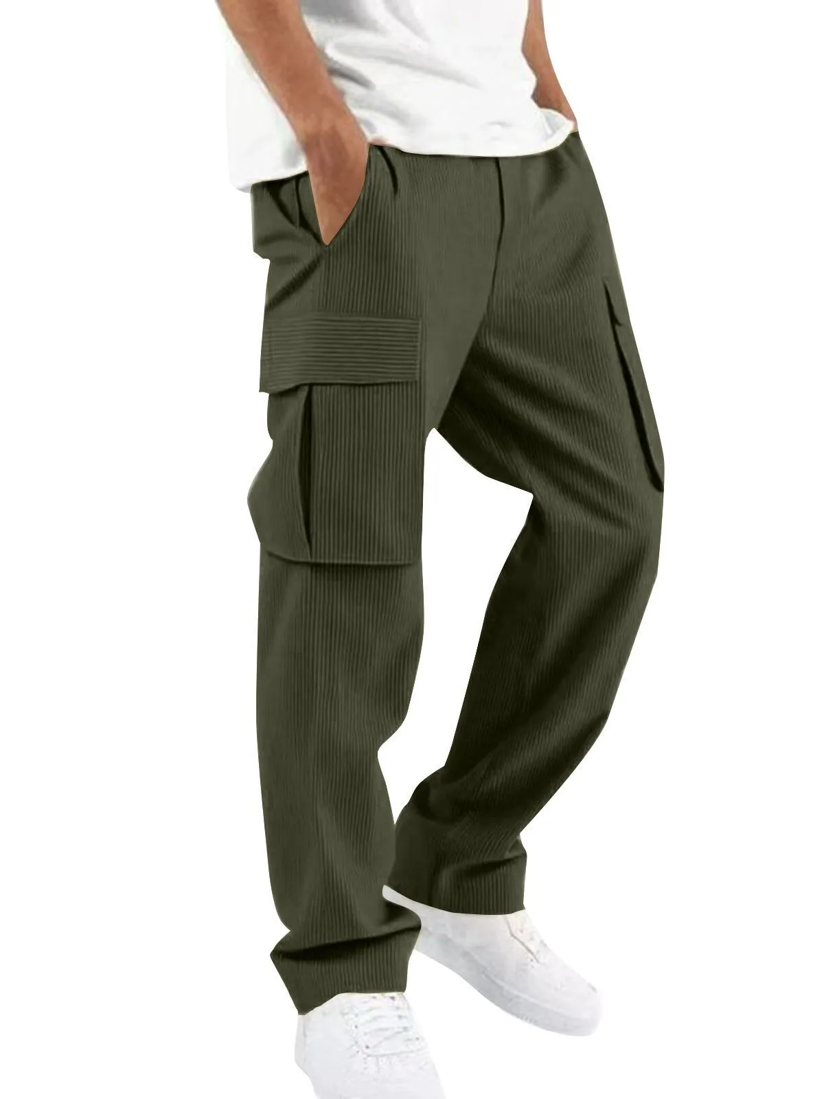 Men's Cargo Pants Corduroy Buttons Multi Pockets Plain Wearable Outdoor Daily Camping & Hiking Fashion Classic Pants, 2 of 7