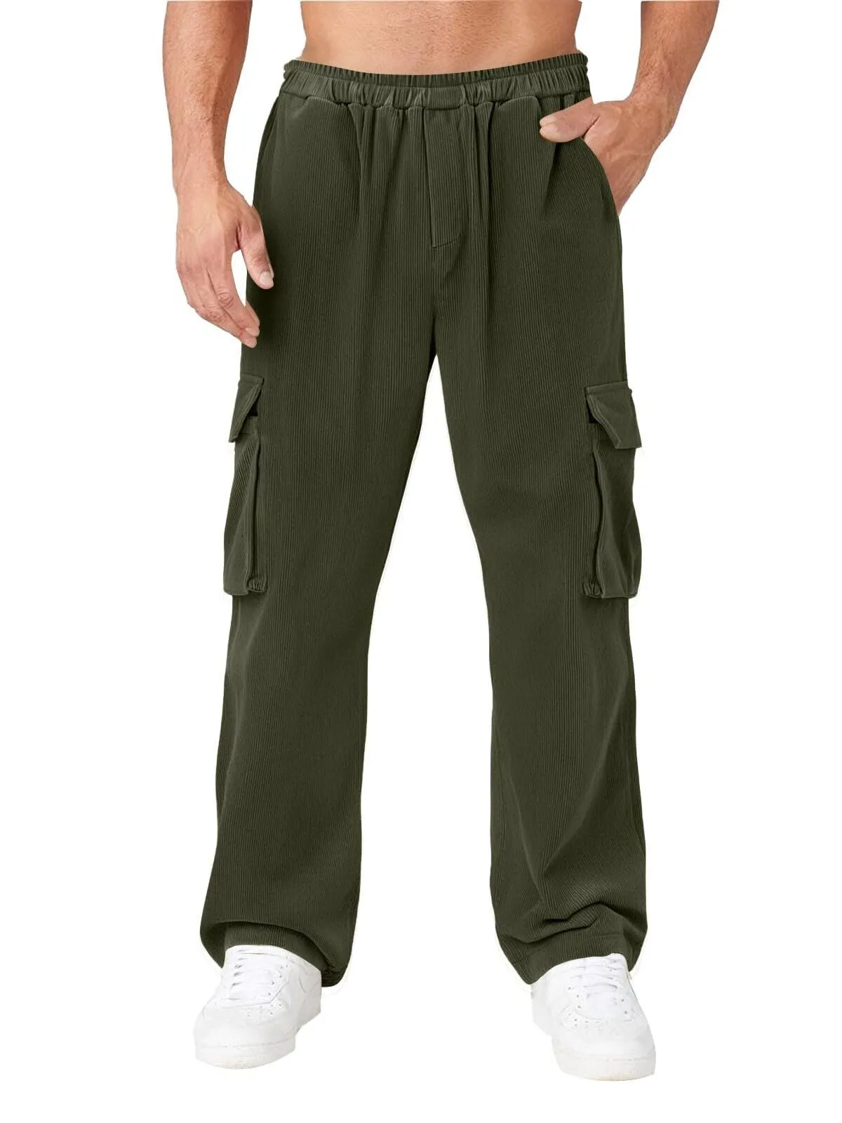 Men's Cargo Pants Corduroy Buttons Multi Pockets Plain Wearable Outdoor Daily Camping & Hiking Fashion Classic Pants, 3 of 7